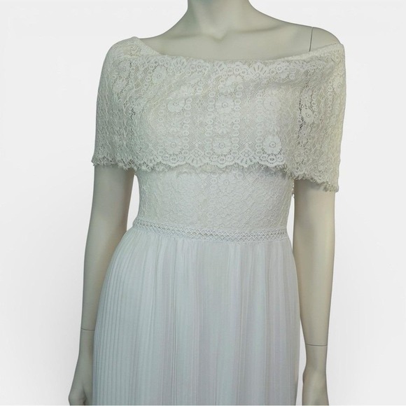 American Vintage Dresses & Skirts - Vintage 1970s White Lace Bodice & Cape Collar Dress w/ Sheer Overlay Boho